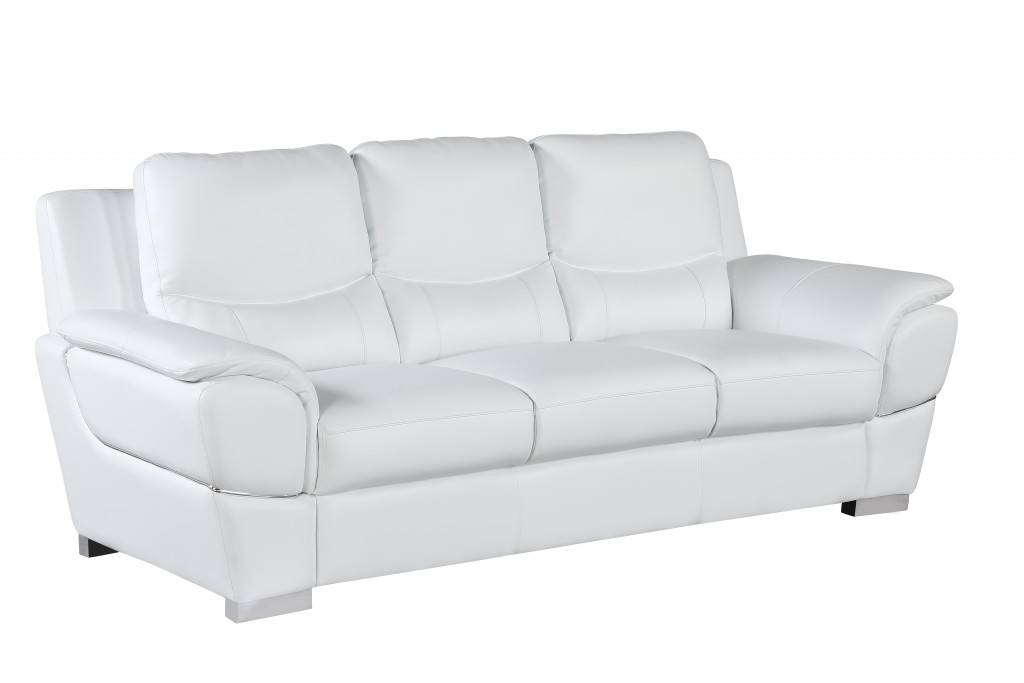 85" White And Silver Leather Sofa-329479-1