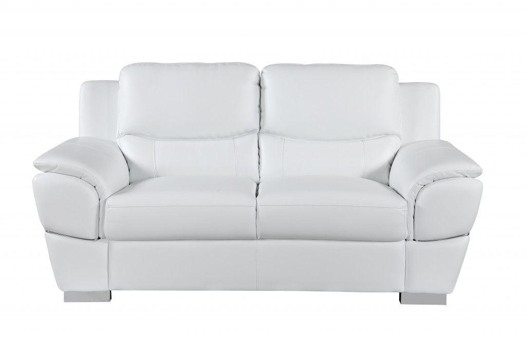 69" White And Silver Faux Leather Love Seat-329480-1