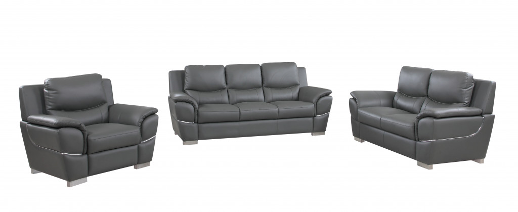 Three Piece Indoor Gray Genuine Leather Six Person Seating Set-329482-1