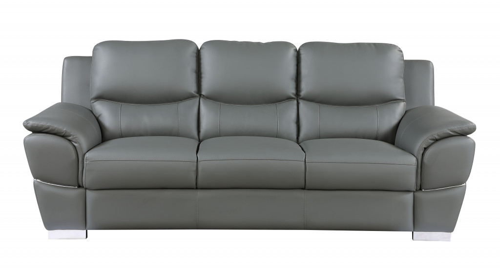 85" Gray And Silver Faux Leather Sofa-329483-1