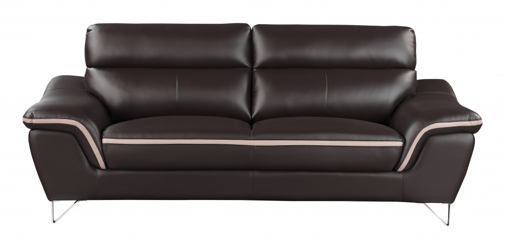 86" Brown And Silver Leather Sofa-329487-1