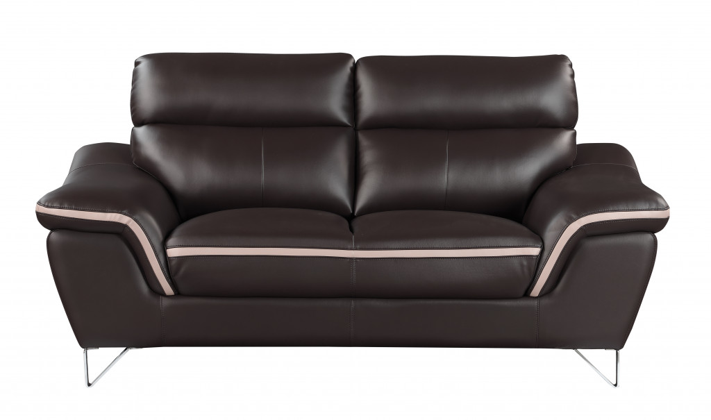 69" Brown And Silver Faux Leather Love Seat-329488-1