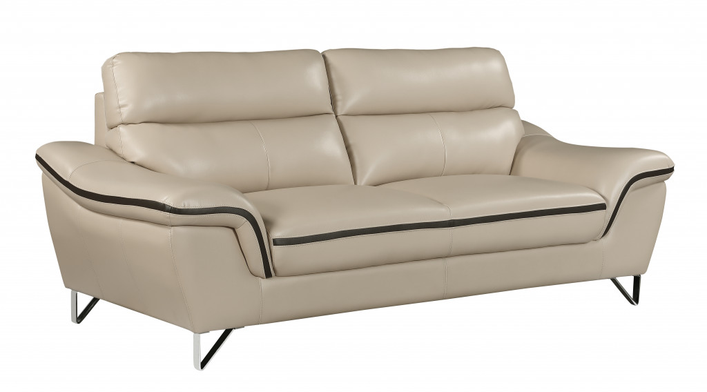 86" Beige And Silver Leather Sofa-329491-1