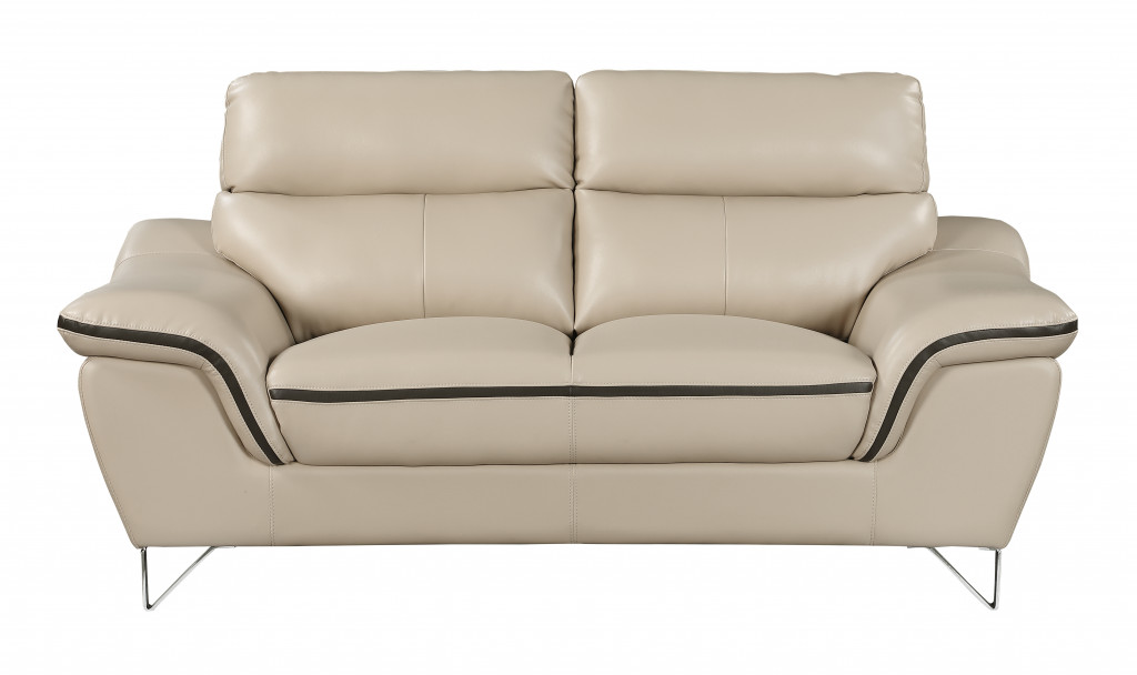 69" Beige And Silver Faux Leather Love Seat-329492-1