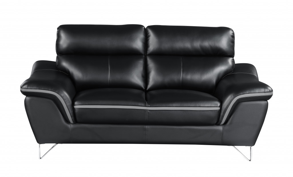 69" Black And Silver Faux Leather Love Seat-329496-1