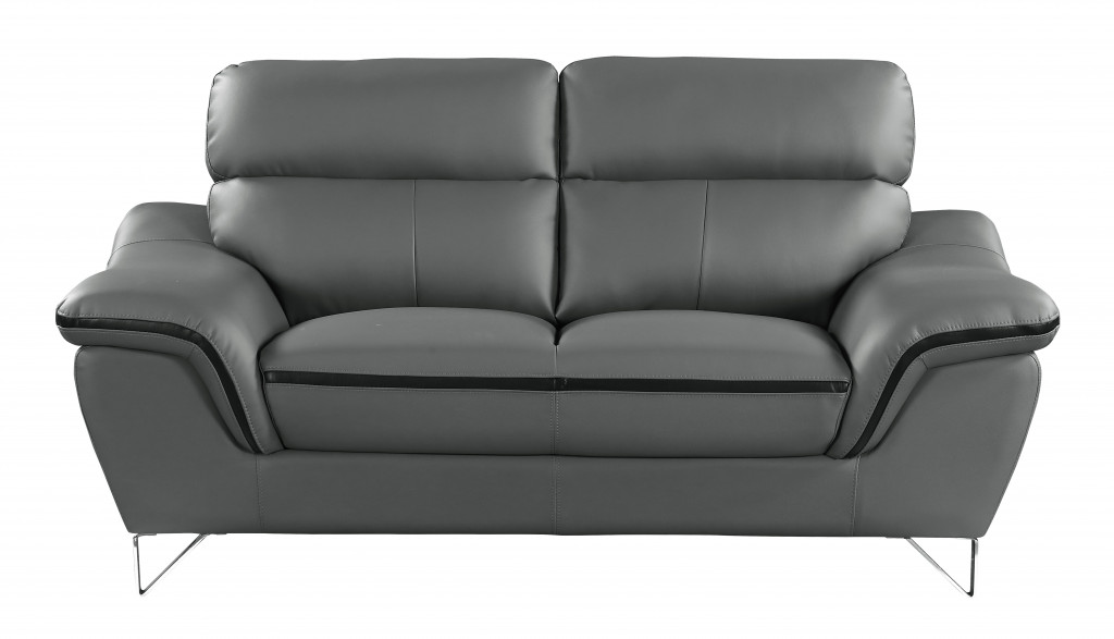 86" Gray And Silver Leather Sofa-329499-1