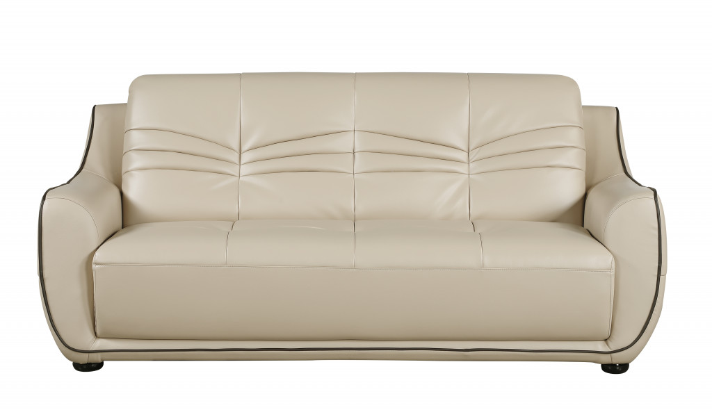 86" Beige And Brown Leather Sofa-329507-1