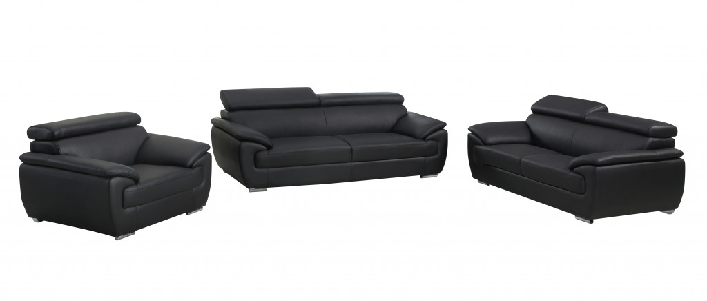Three Piece Indoor Black Genuine Leather Six Person Seating Set-329518-1