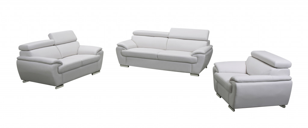 Three Piece Indoor White Genuine Leather Six Person Seating Set-329522-1