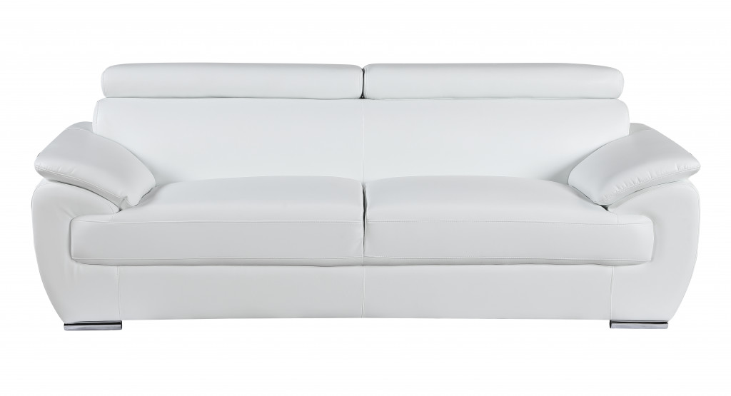 86" White And Silver Faux Leather Sofa-329523-1