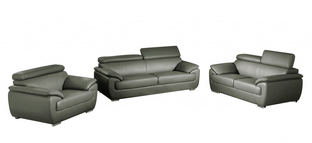Three Piece Indoor Gray Genuine Leather Six Person Seating Set-329526-1