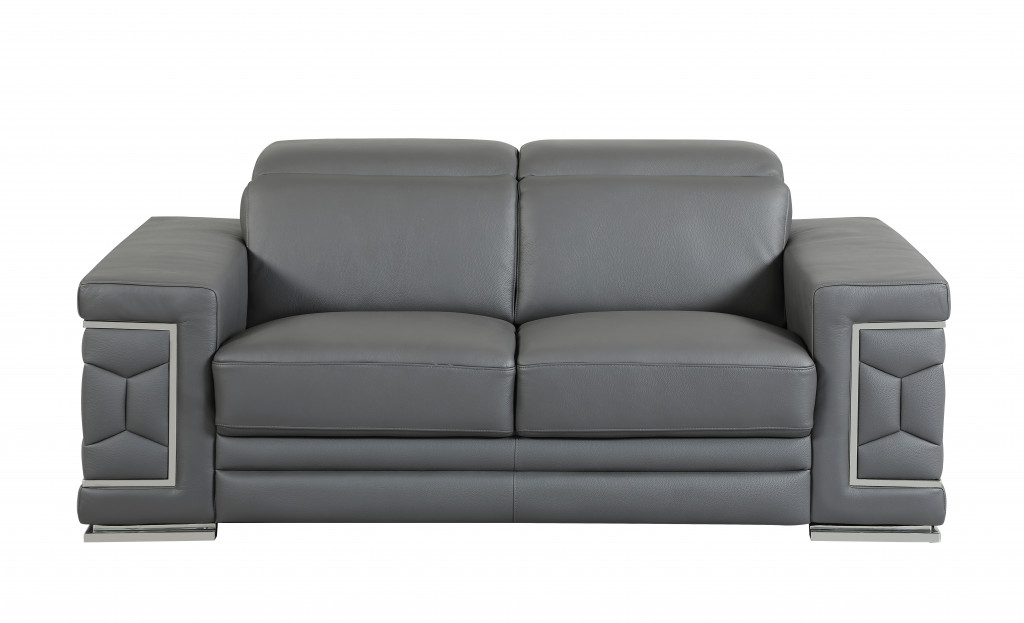 71" Gray And Silver Genuine Leather Love Seat-329590-1