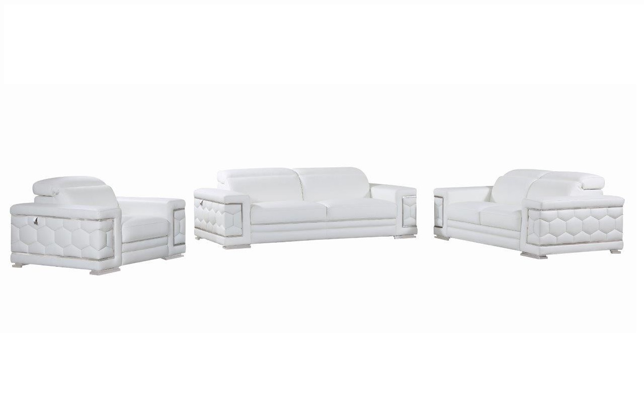 Three Piece Indoor White Italian Leather Six Person Seating Set-329592-1