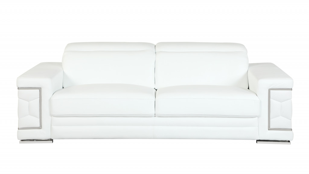 89" White And Silver Italian Leather Sofa-329593-1