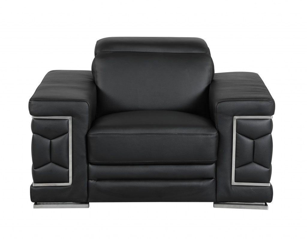 Three Piece Indoor Black Italian Leather Six Person Seating Set-329596-1