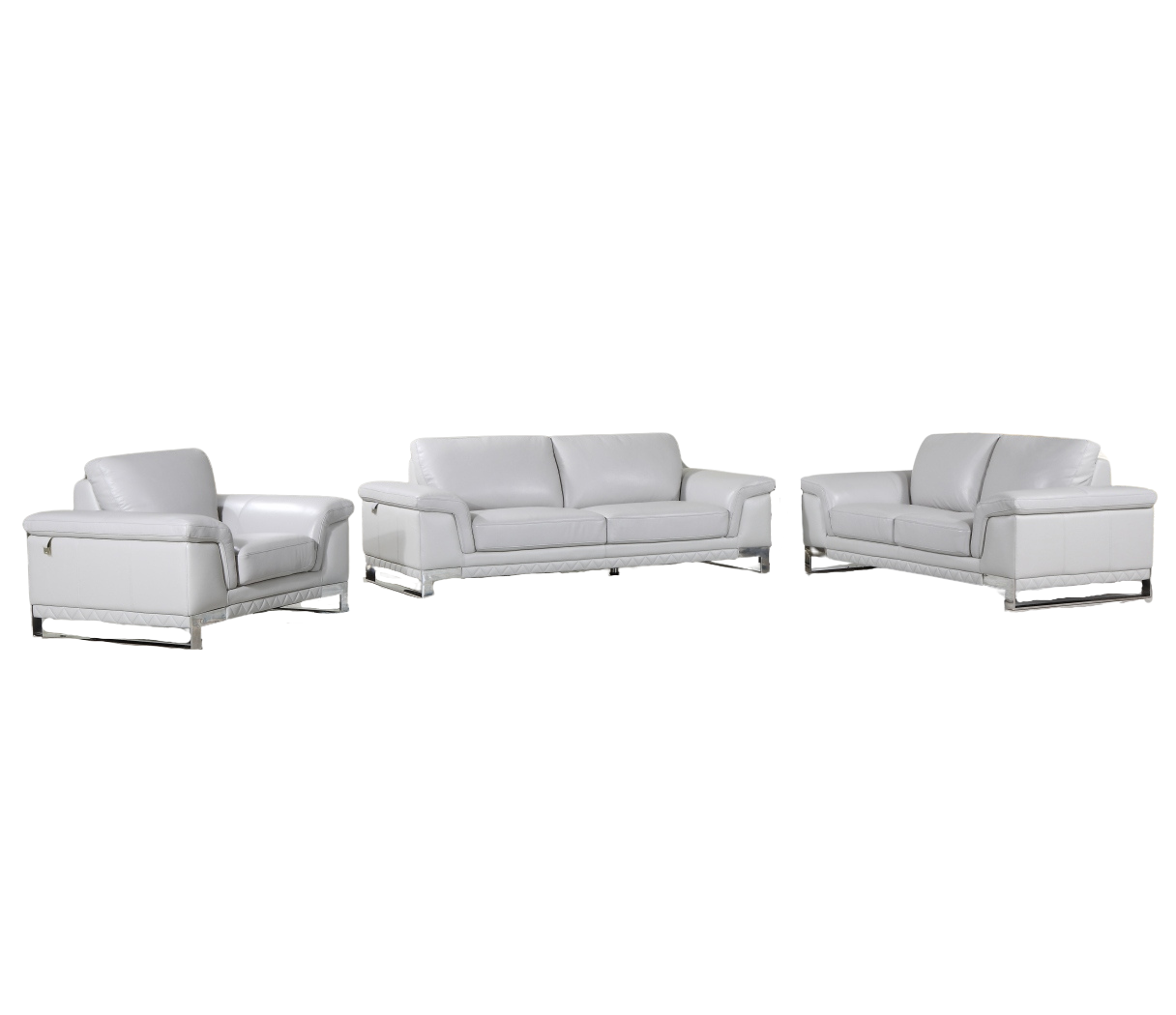Three Piece Indoor Light Gray Italian Leather Six Person Seating Set-329616-1