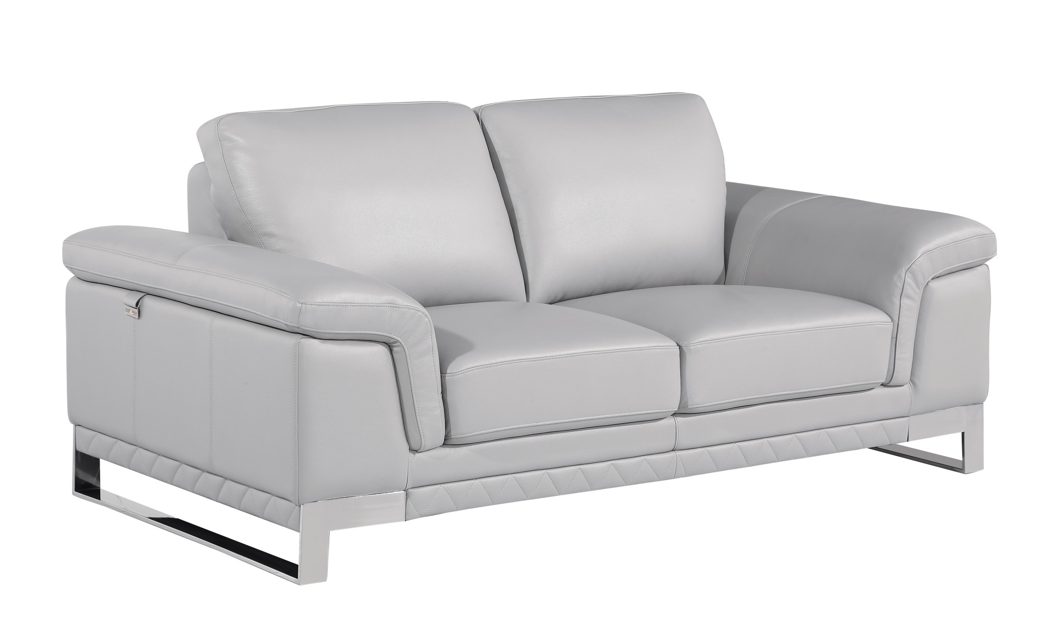 73" Light Gray And Silver Genuine Leather Love Seat-329618-1