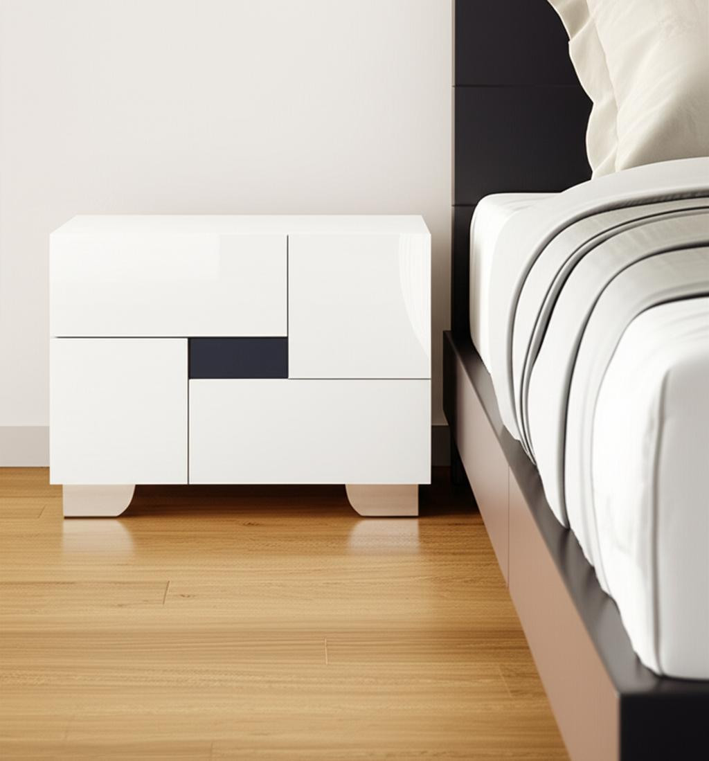 18" White Solid and Manufactured Wood And Mirrored Glass Two Drawer Nightstand-329639-1