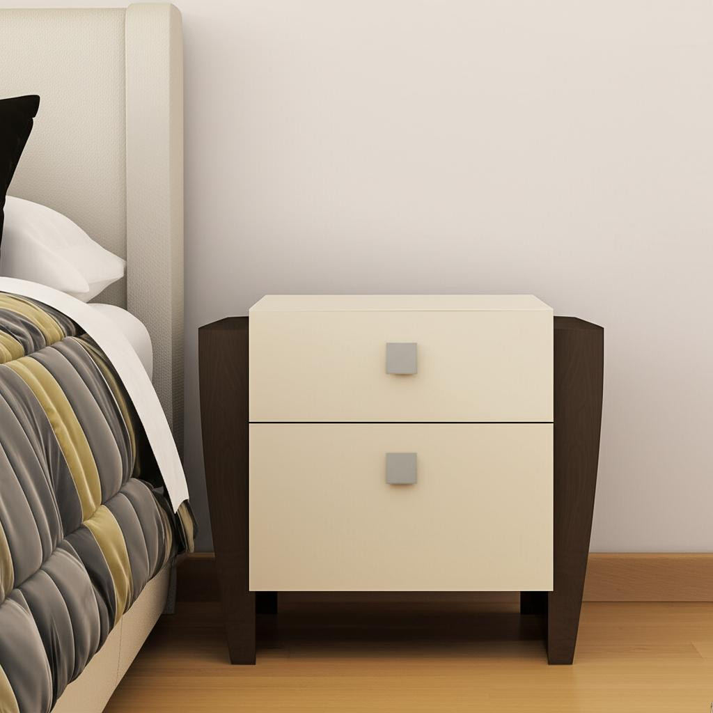 22" Beige and Dark Brown Two Drawer Wood Mirrored Nightstand With Storage-329657-1