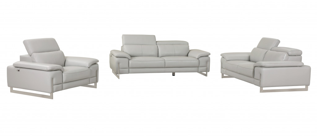 Three Piece Indoor Light Gray Italian Leather Six Person Seating Set-329681-1