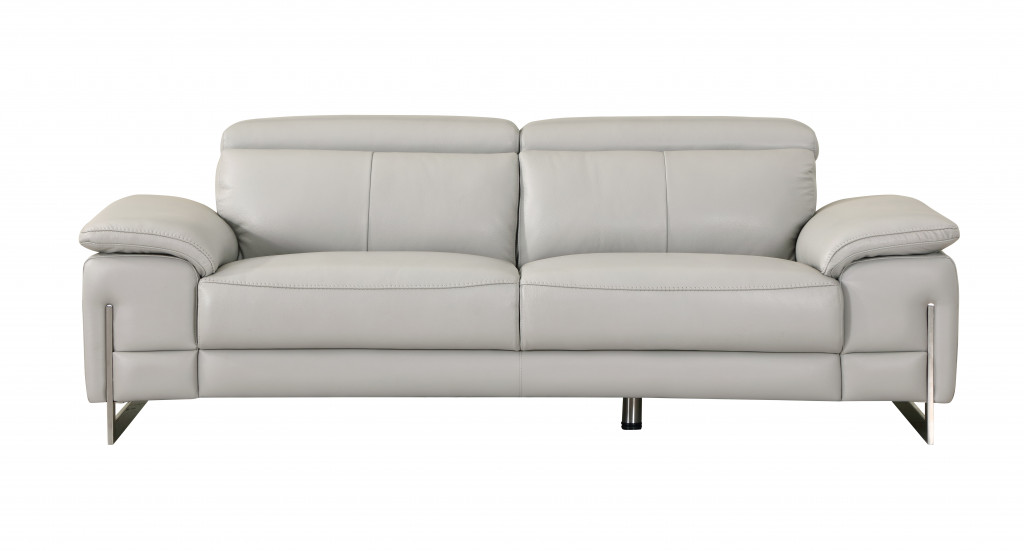87" Light Gray And Silver Italian Leather Sofa-329684-1