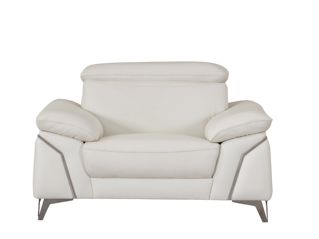 Three Piece Indoor White Italian Leather Six Person Seating Set-329685-1