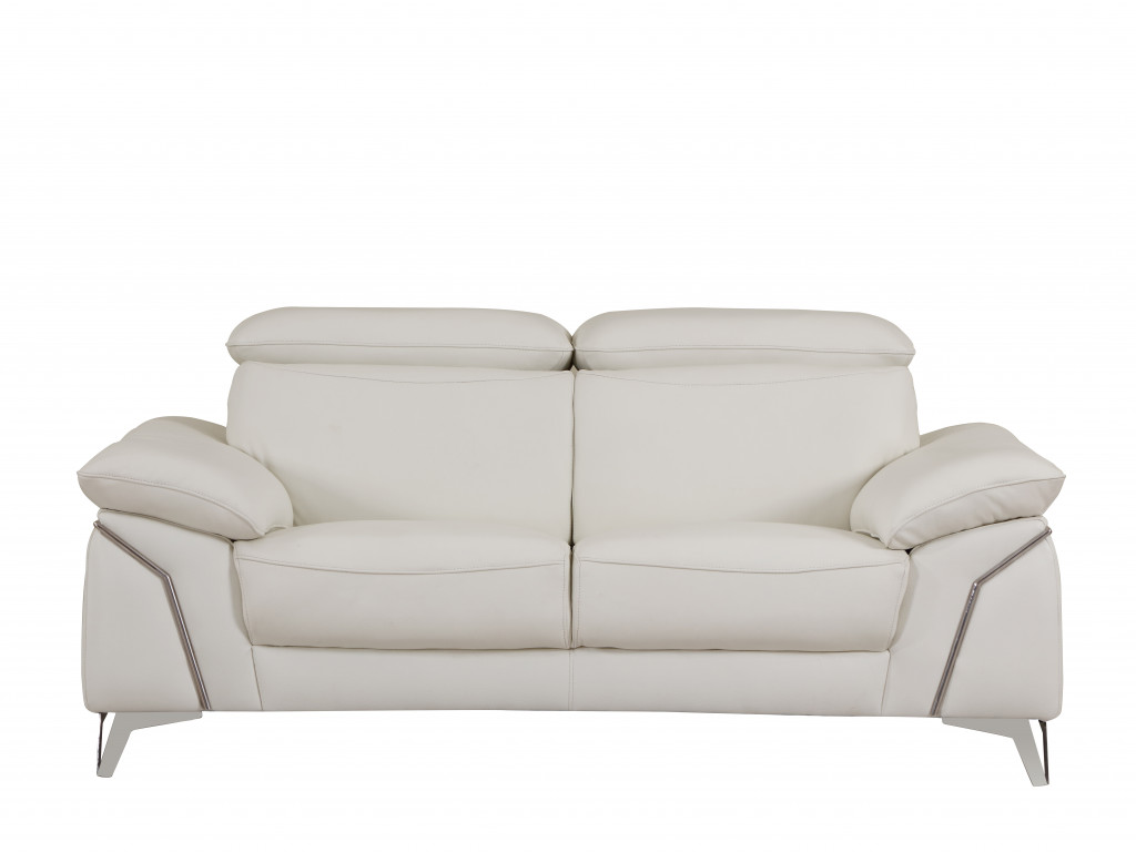 71" White And Silver Italian Leather Sofa-329687-1