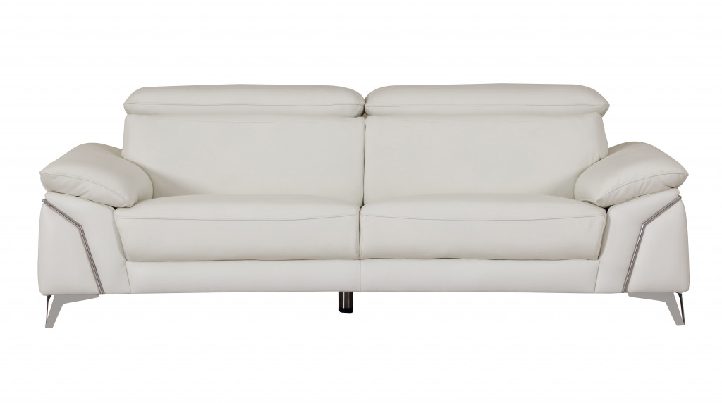 87" White And Silver Italian Leather Sofa-329688-1