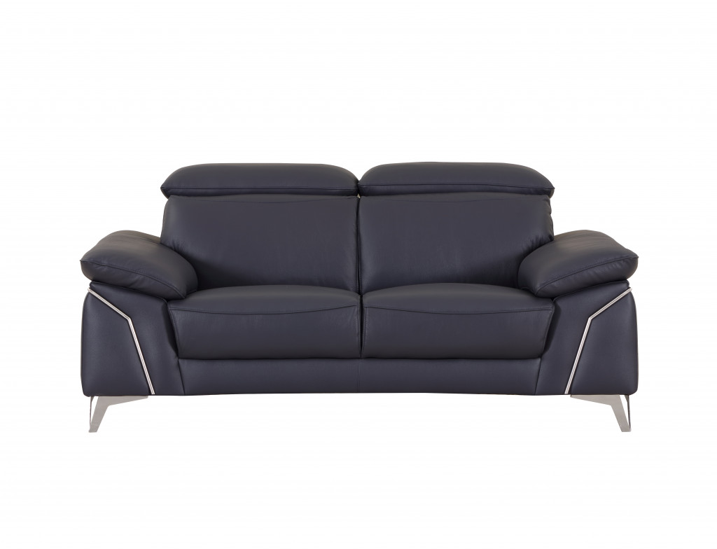 71" Navy Blue And Silver Genuine Leather Love Seat-329691-1