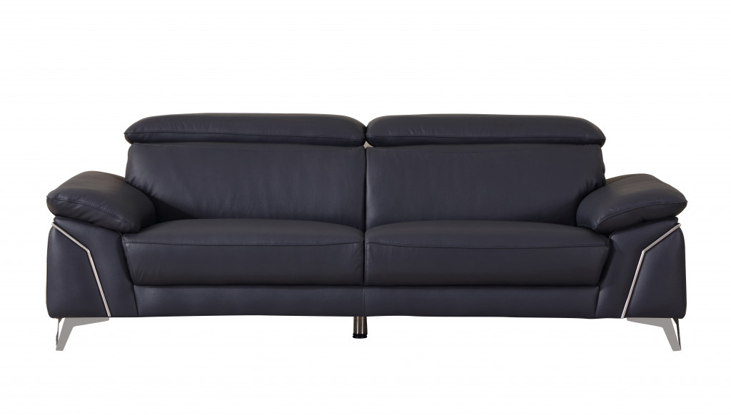 87" Navy Blue And Silver Italian Leather Sofa-329692-1
