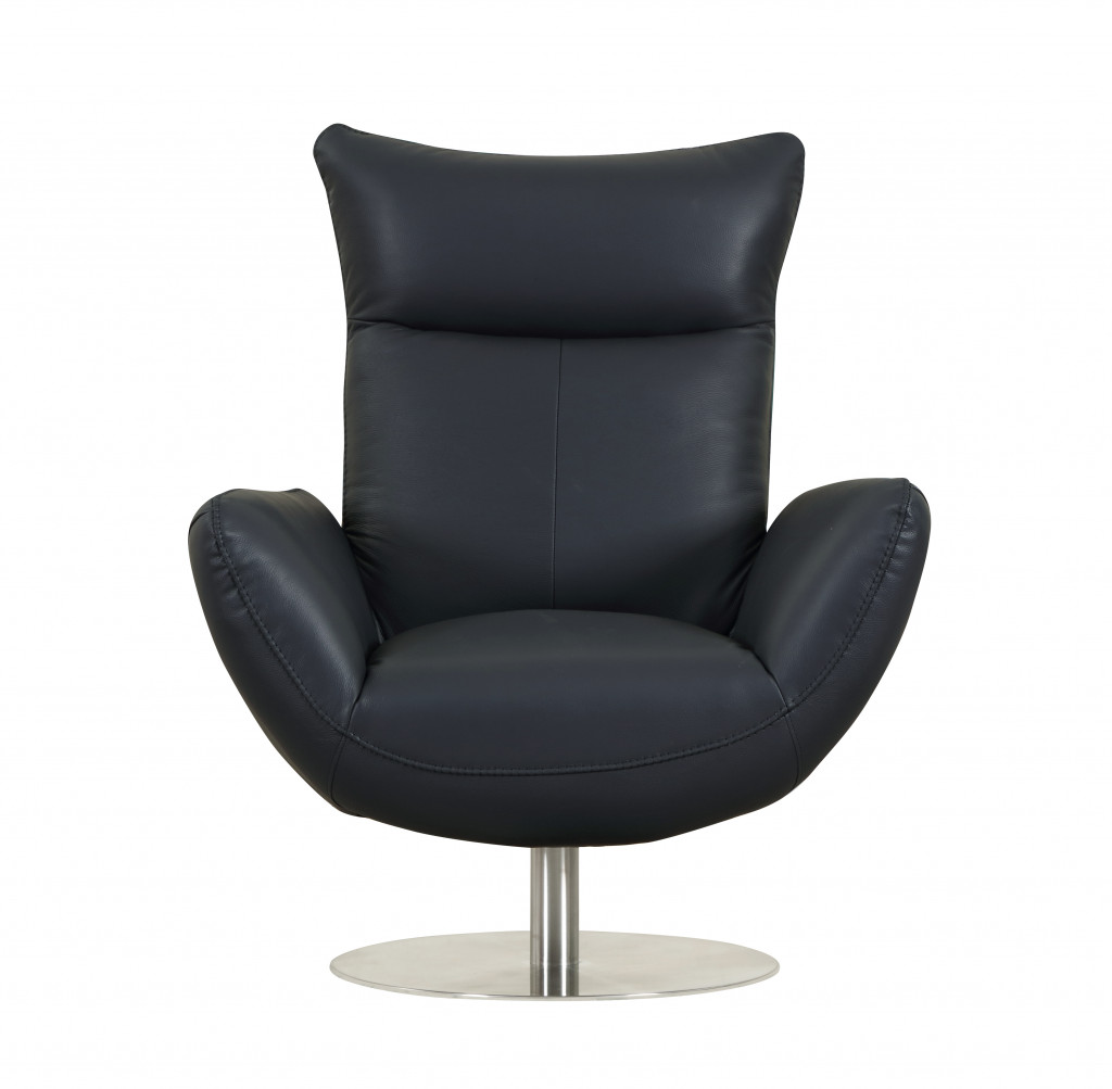 43" Navy Contemporary Leather Lounge Chair-329695-1