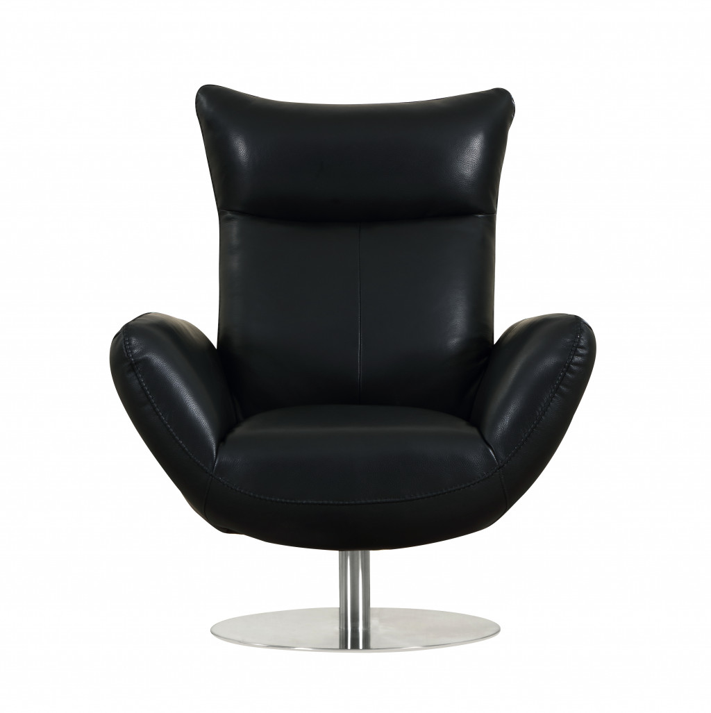 43" Black Contemporary Leather Lounge Chair-329697-1