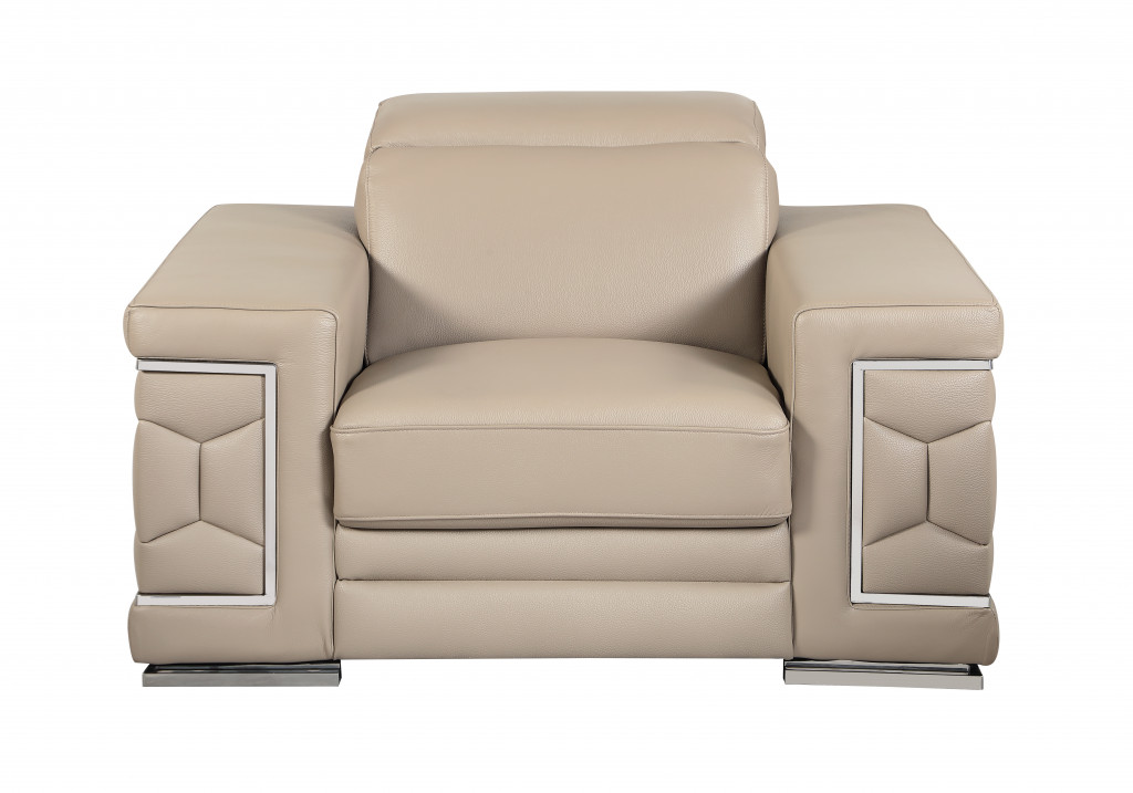 Three Piece Indoor Beige Italian Leather Six Person Seating Set-329717-1