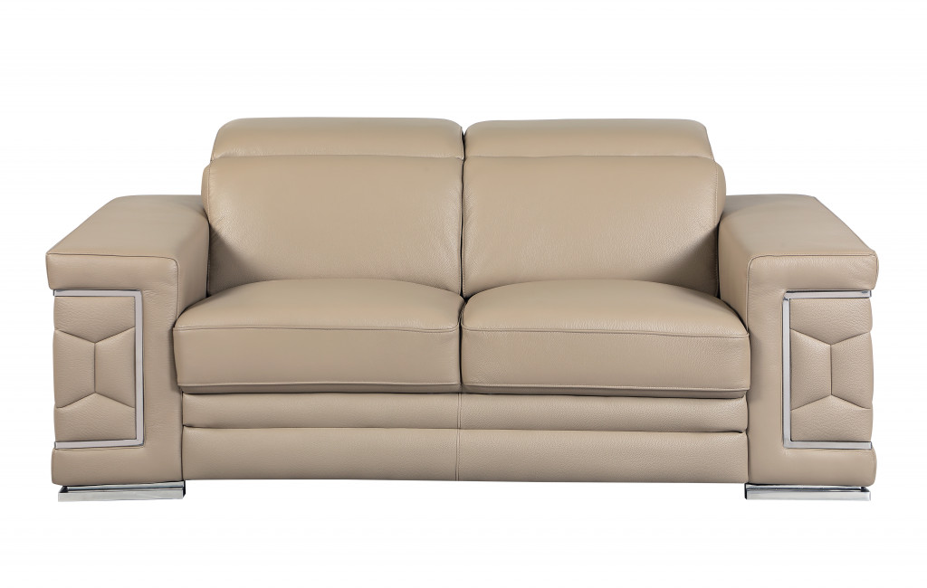 71" Beige And Silver Genuine Leather Love Seat-329719-1