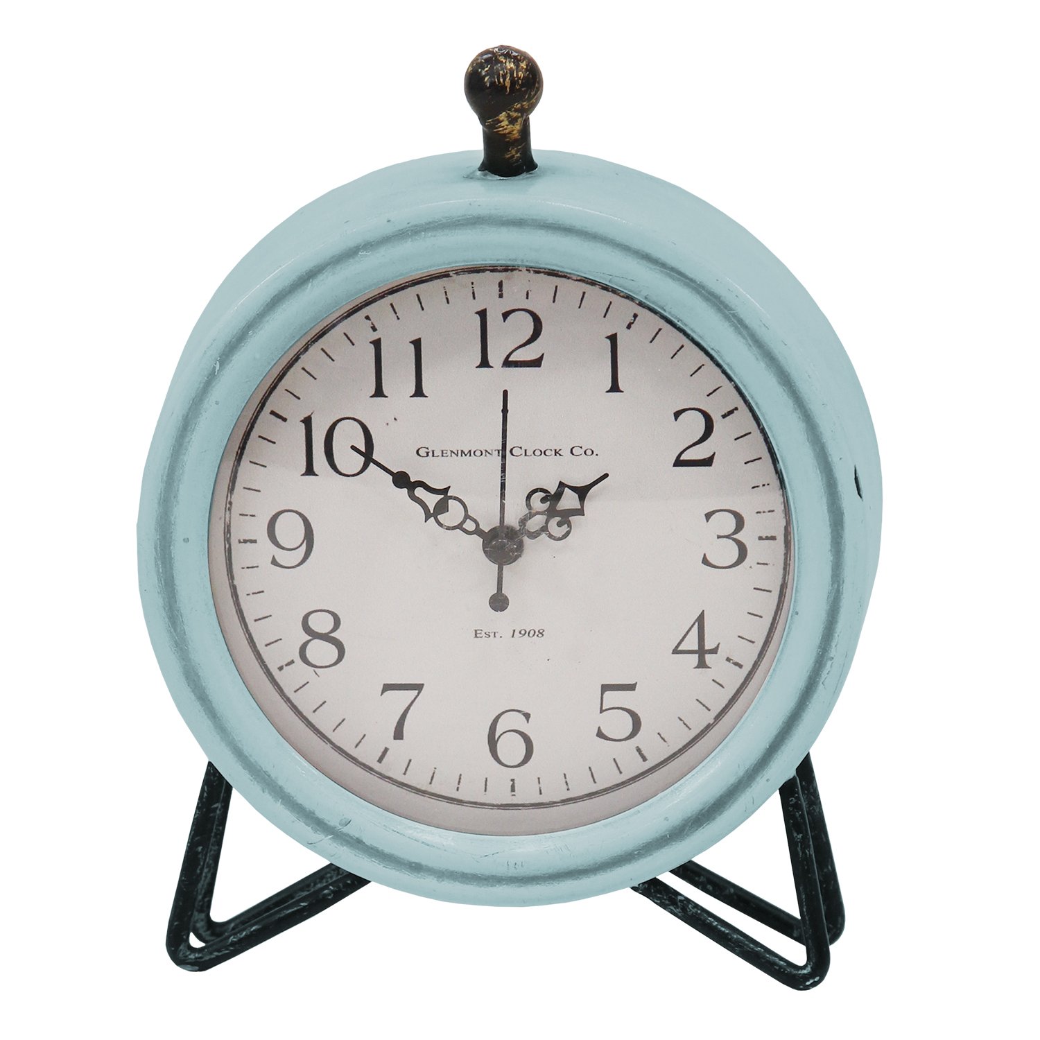 Blue Metal and Wood Table Clock