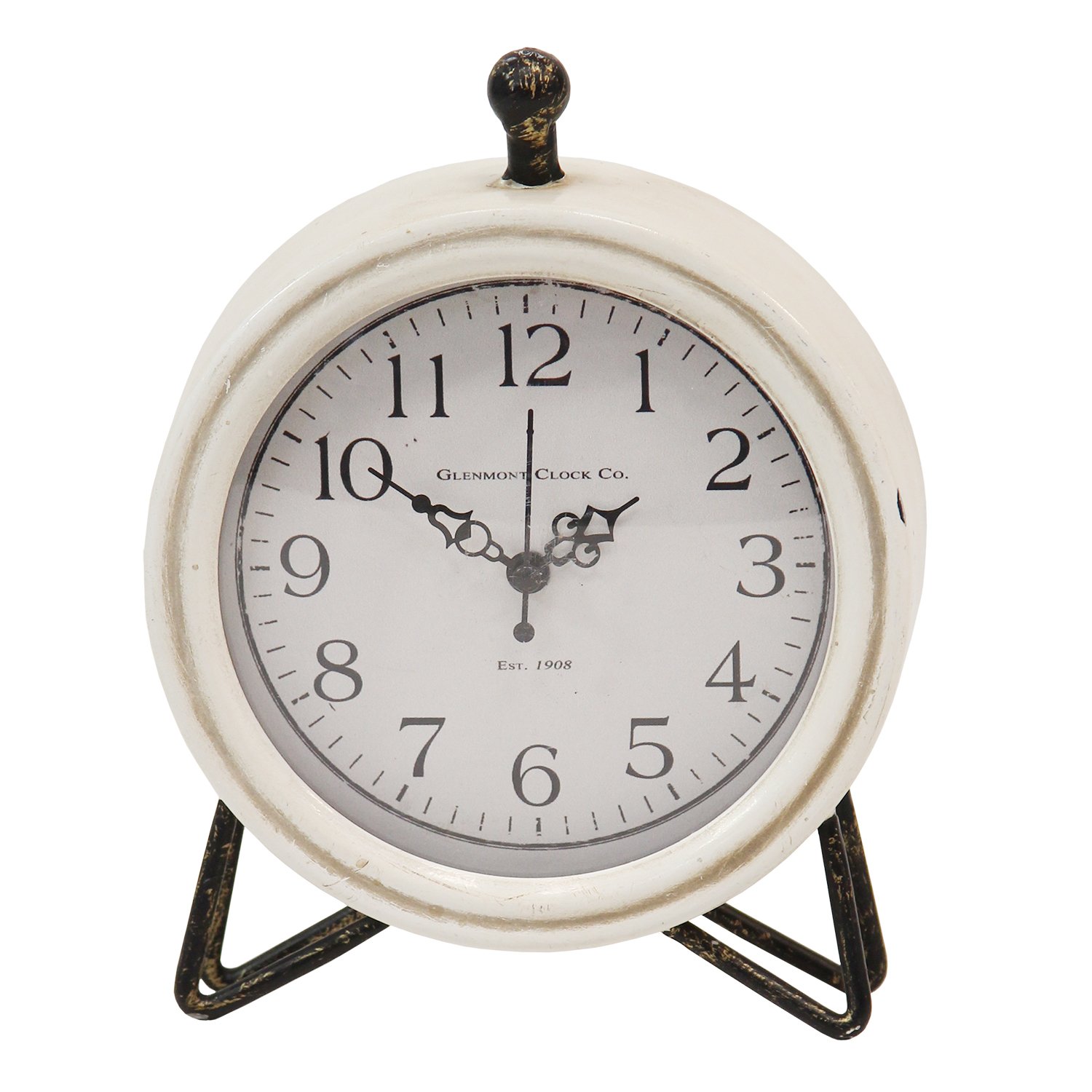 White Metal and Wood Table Clock