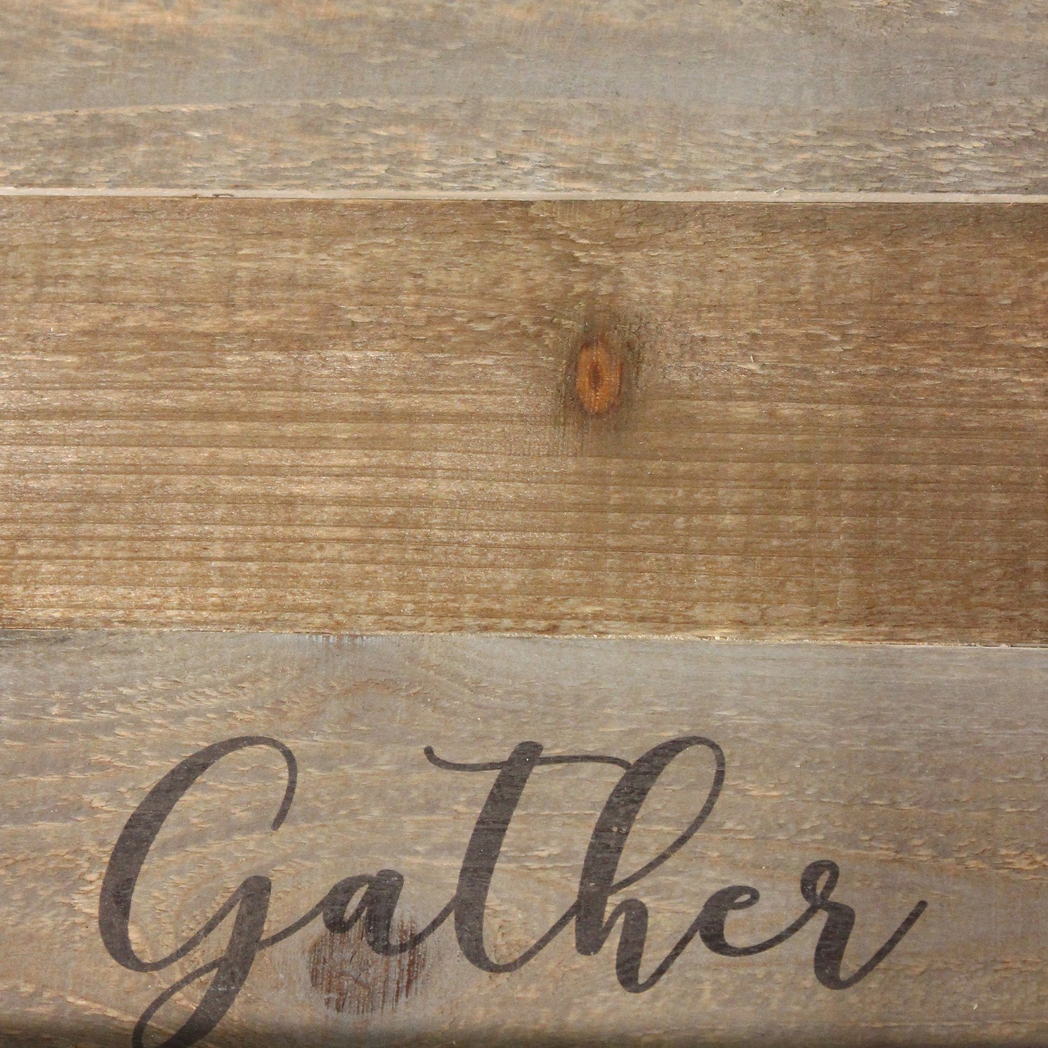 Handcrafted Distressed "Gather" Wood & Metal Tray