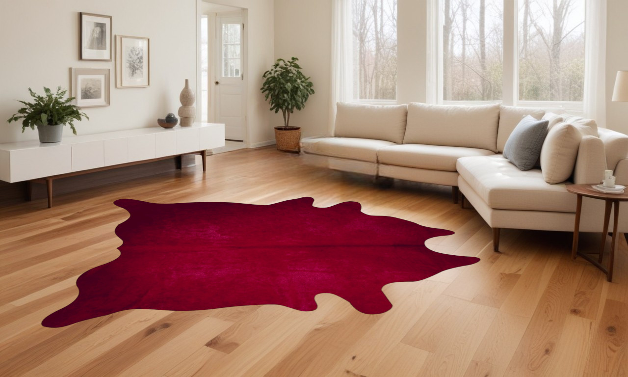 72" X 84" Burgundy Cowhide  Rug-332270-1