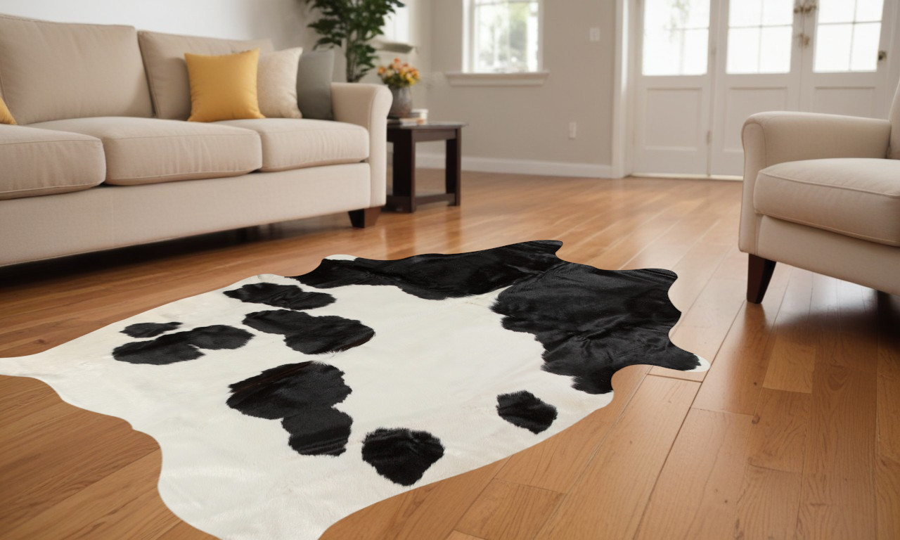 72" X 84" White And Black Cowhide  Rug-332276-1