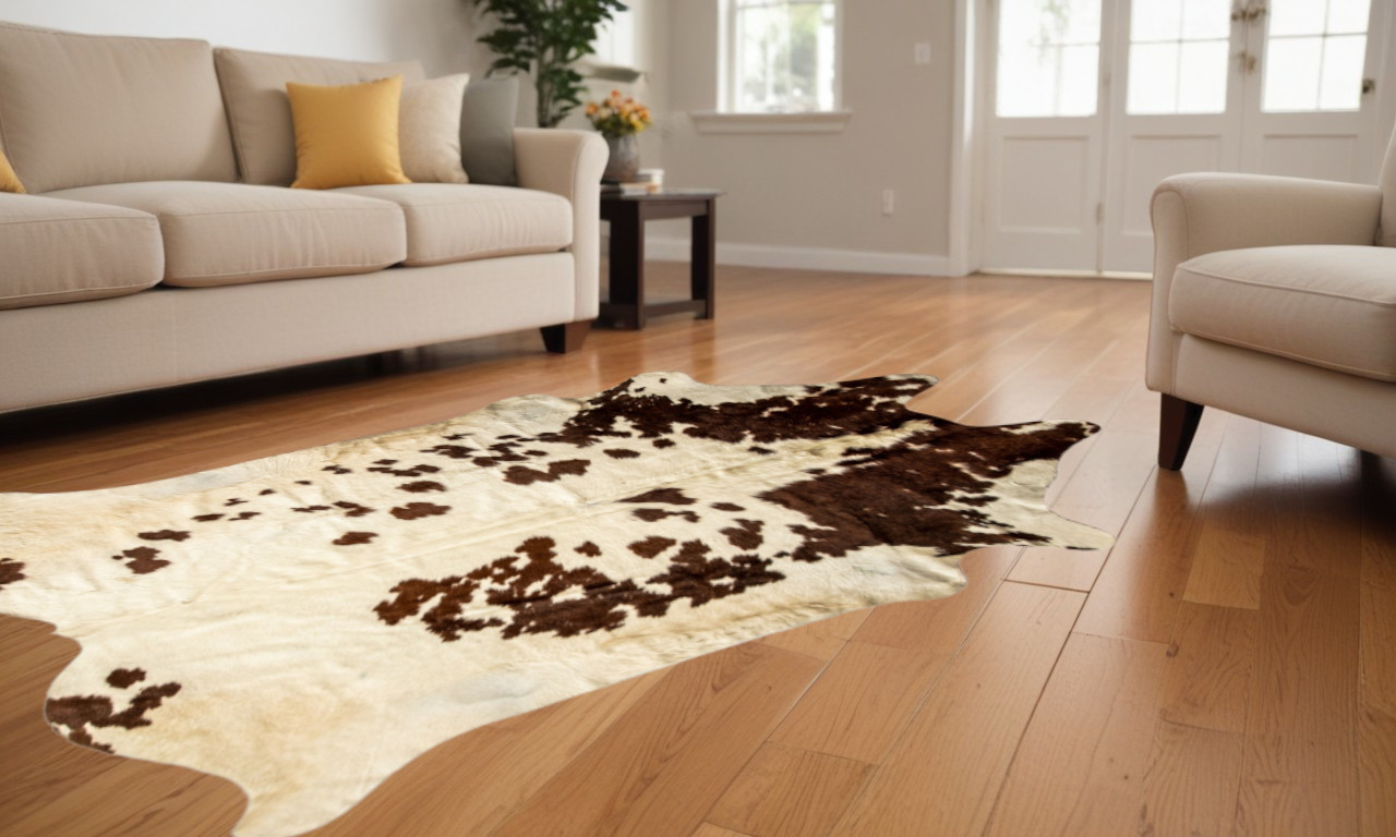 72" X 84" White And Brown Cowhide  Rug-332281-1