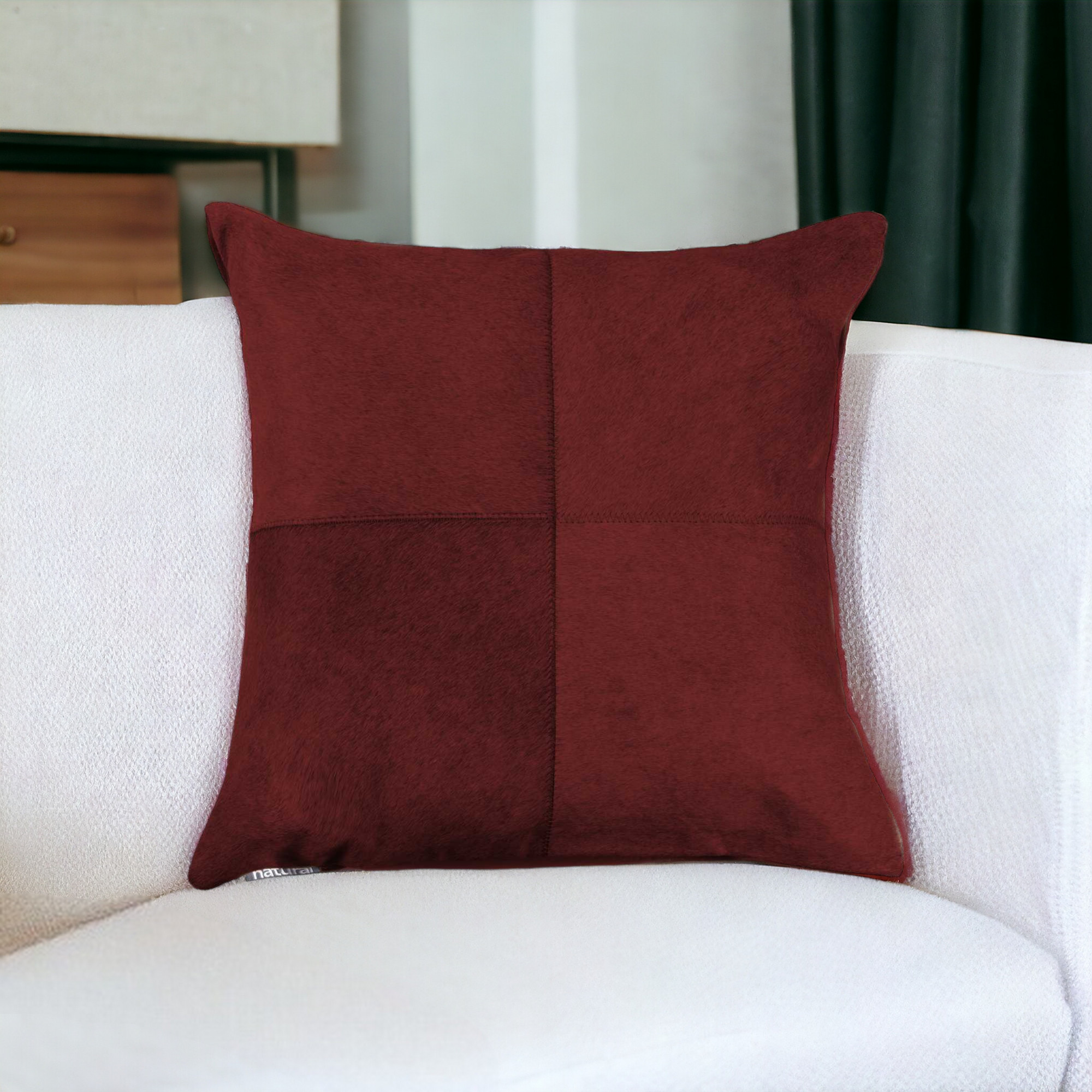 18" Wine Cowhide Throw Pillow-332299-1
