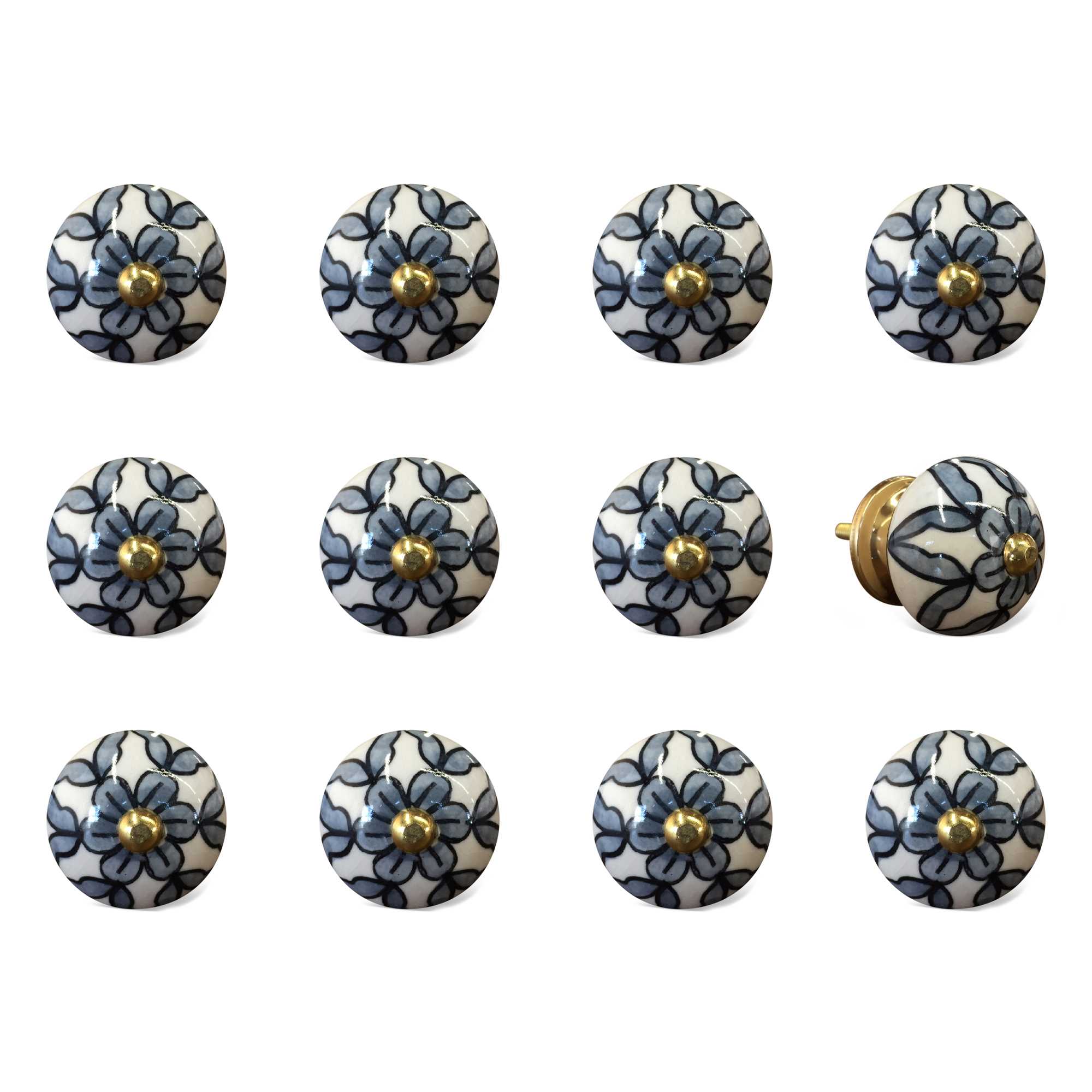 1.5" x 1.5" x 1.5" White, Blue and Black - Knobs 12-Pack