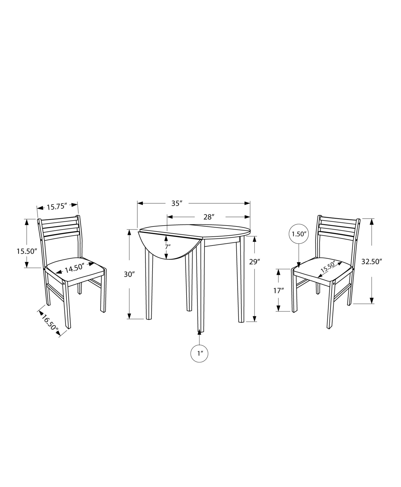68" x 66.5" x 95" White Foam Solid Wood Leather Look 3pcs Dining Set