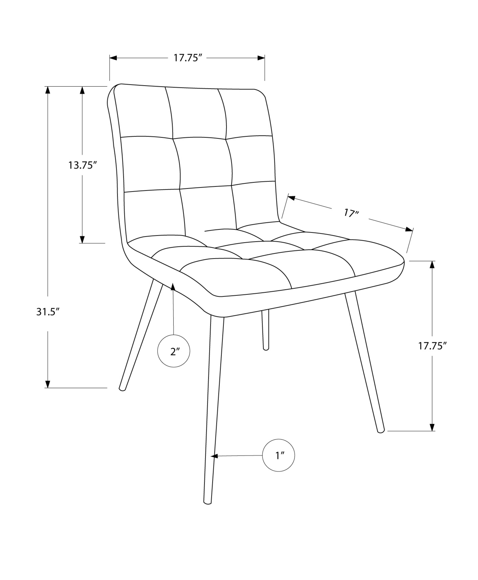 47" x 37" x 63" Grey Foam Metal Polyurethane Leather Look Dining Chairs 2pcs