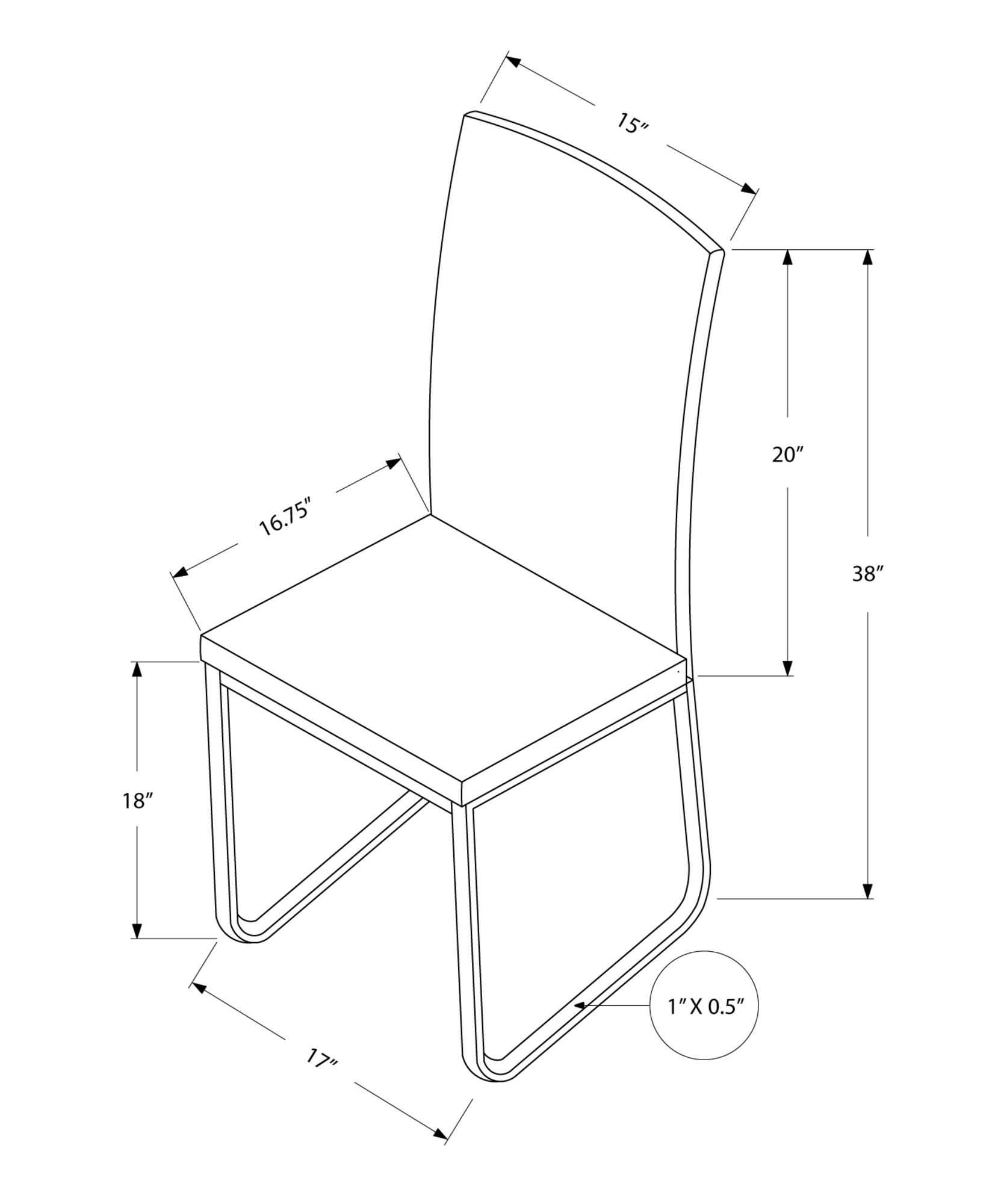 39.5" x 34" x 76" White Foam Metal Leather Look Dining Chairs 2pcs