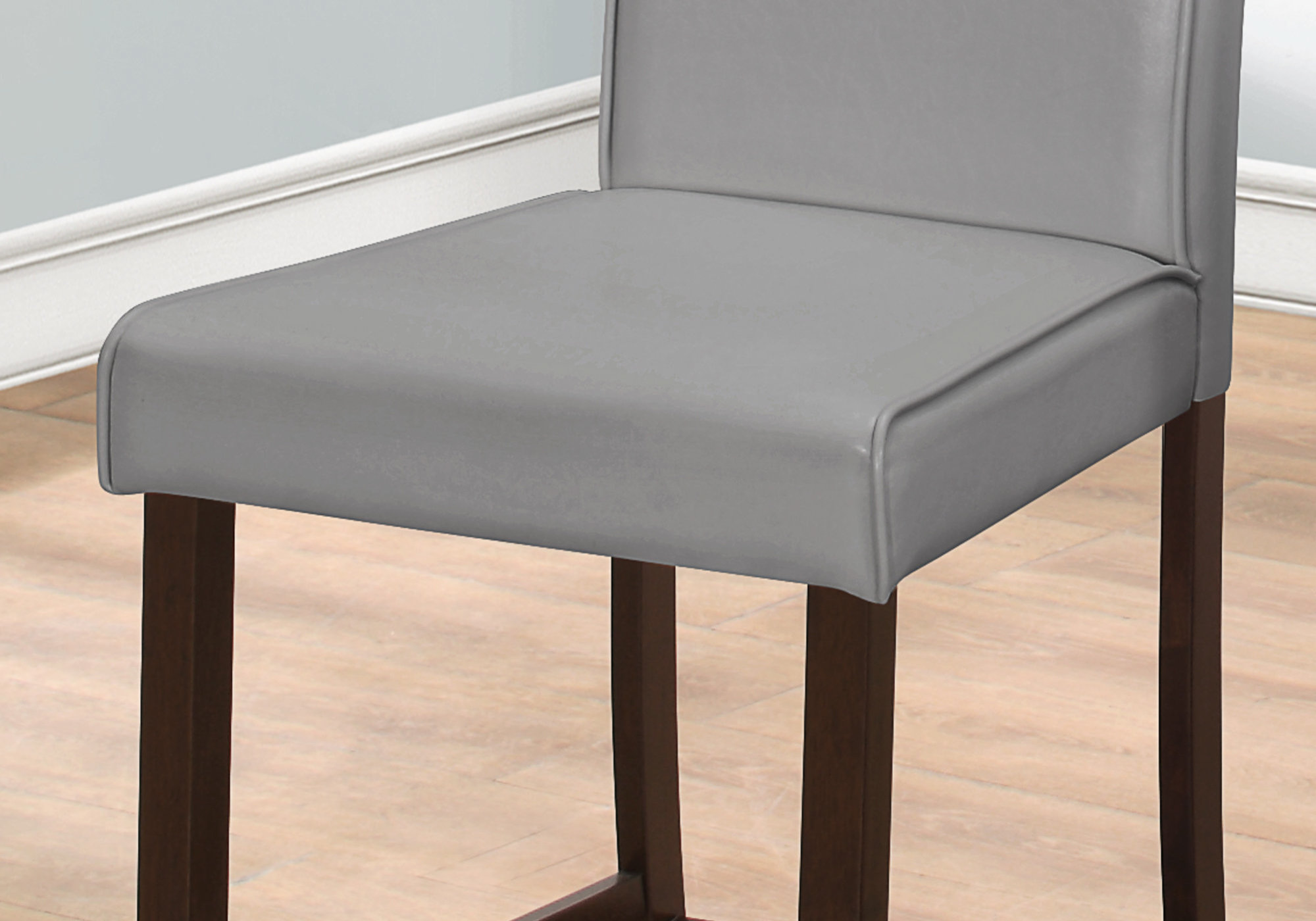 Two 40" Grey Leather Look Solid Wood and MDF Counter Height Dining Chairs