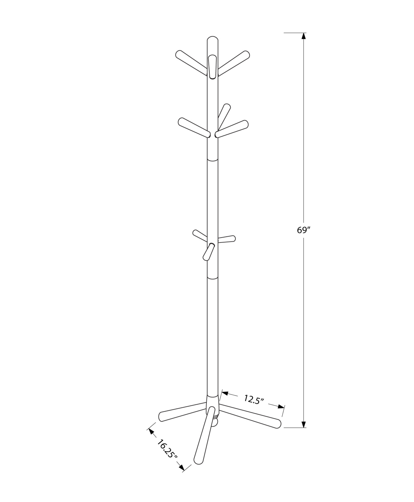 16.25" x 16.25" x 69" Cappuccino Solid Wood Coat Rack