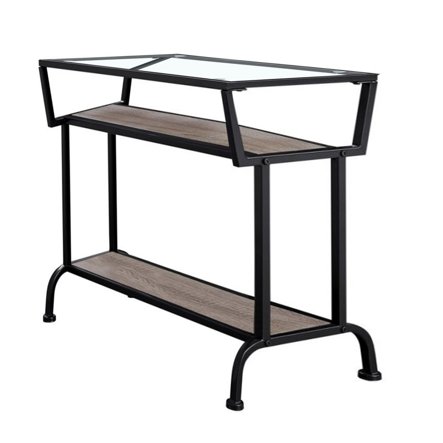 12" x 24" x 22" Dark Taupe with Black Coated Metal and Clea Tempered Glass Accent Table