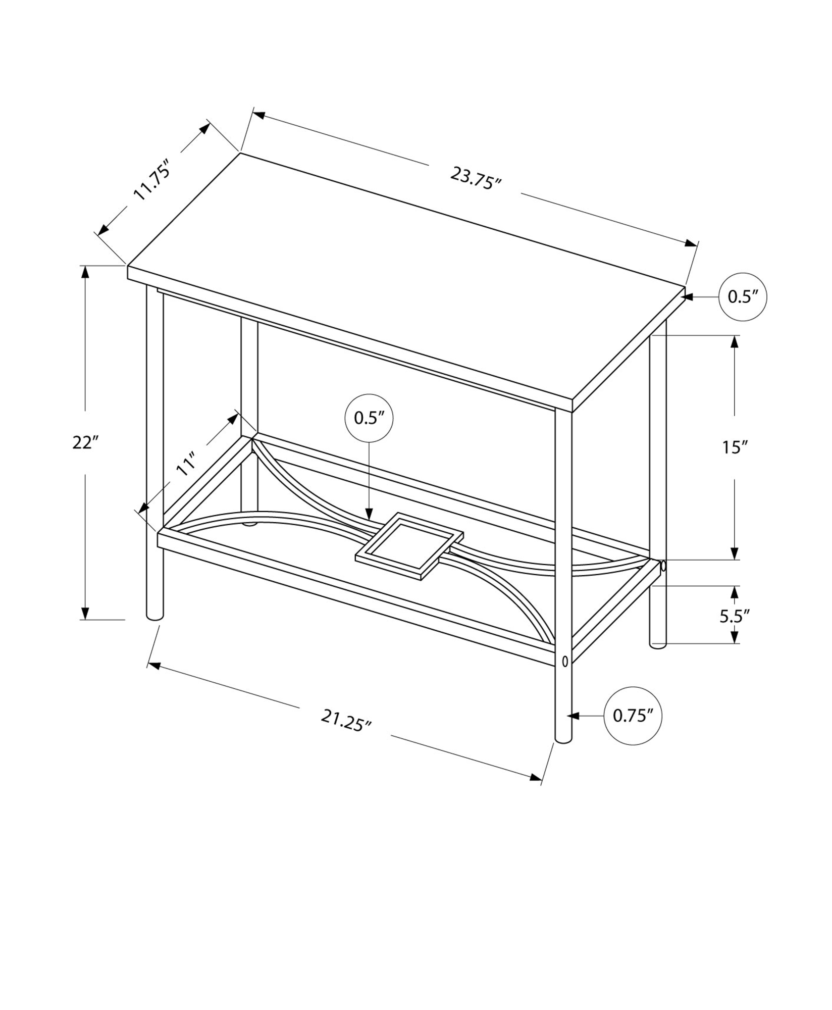 11.75" x 23.75" x 22" Dark Taupe Black Mdf Metal Accent Table