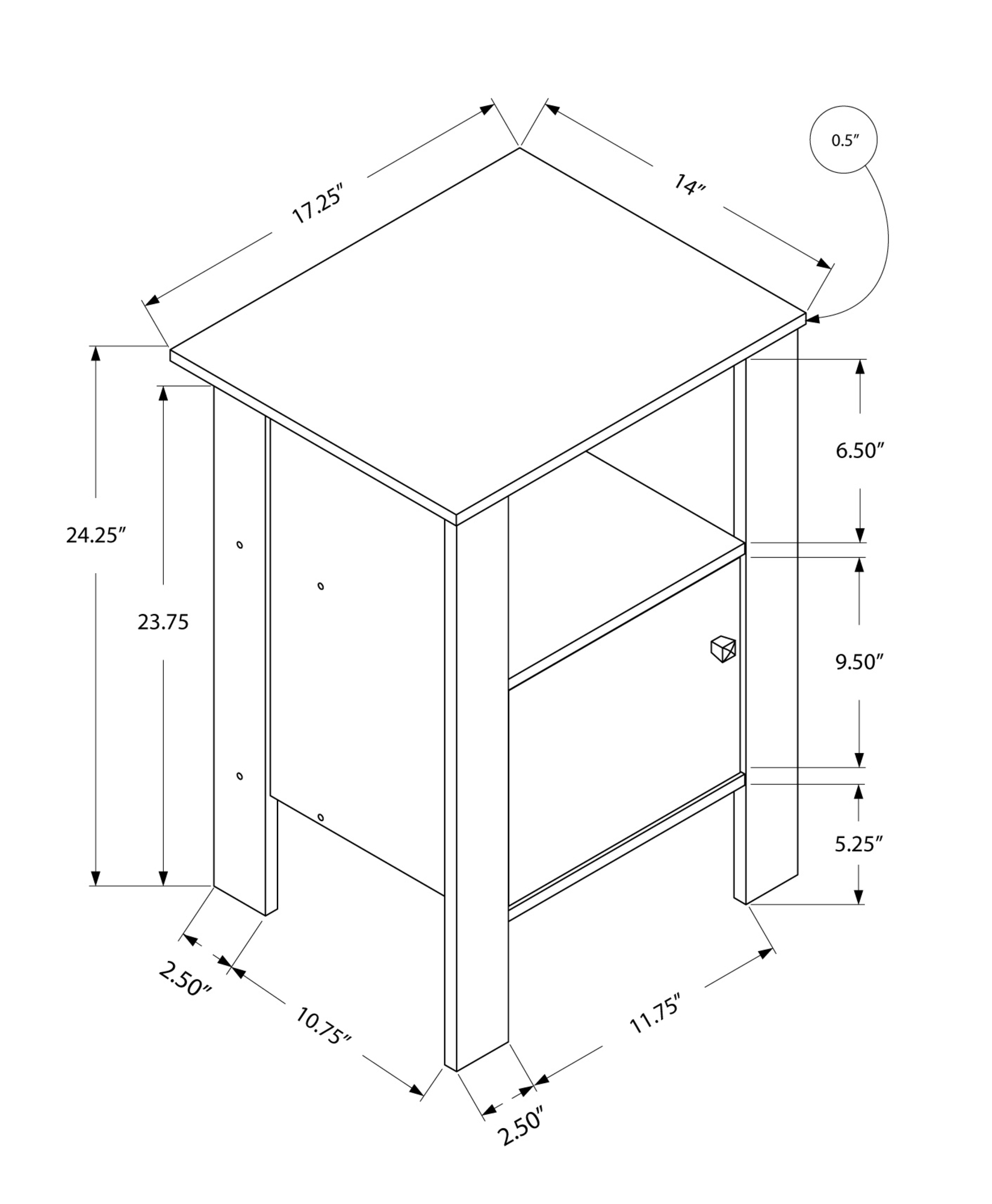 14" x 17.25" x 24.25" Dark Taupe Particle Board Storage Accent Table